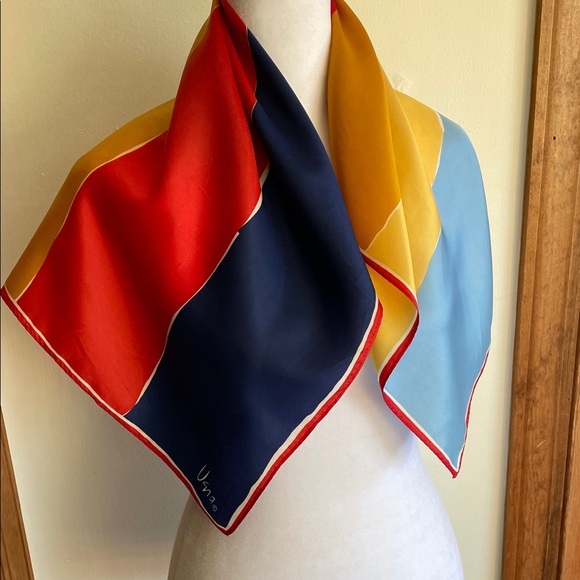 VERA NEUMANN Vintage Vibrant Colorblock Silky Square Scarf - Picture 7 of 16
